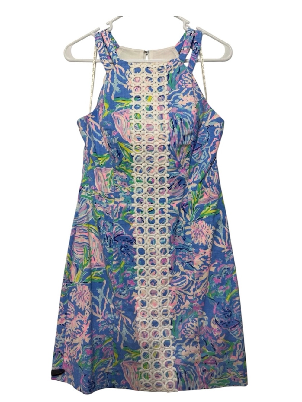 Lilly Pulitzer Dress Pearl Shift in “All Together Now” Blue White Eyelet Size 4